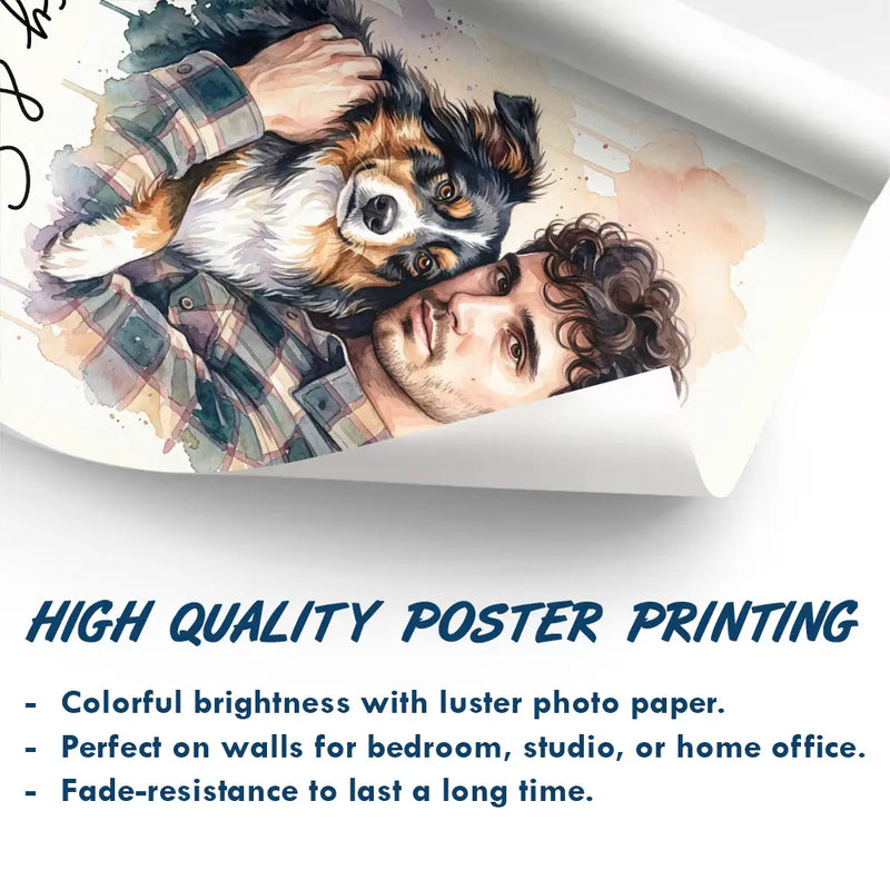 Custom Photo, Art Design, Pet Lovers, Cozy, Photo - Watercolor Human Hugging Pet - Custom Photo Watercolor Pet Lovers Dog Cat Pet Lover - Personalized Poster