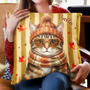 Adorable,Art Design,Pet Lovers,Photo - Autumn Theme Pet - Custom Photo Watercolor Pet With Autumn Accessories Autumn Lovely Dog Cat Portrait - Personalized Pillow