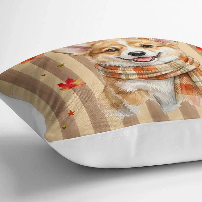 Adorable,Art Design,Pet Lovers,Photo - Autumn Theme Pet - Custom Photo Watercolor Pet With Autumn Accessories Autumn Lovely Dog Cat Portrait - Personalized Pillow