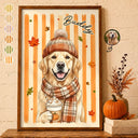 Adorable,Art Design,Pet Lovers,Photo - Autumn Theme Pet - Custom Photo Watercolor Pet With Autumn Accessories Autumn Lovely Dog Cat Portrait - Personalized Poster
