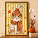 Adorable,Art Design,Pet Lovers,Photo - Autumn Theme Pet - Custom Photo Watercolor Pet With Autumn Accessories Autumn Lovely Dog Cat Portrait - Personalized Poster