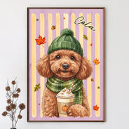 Adorable,Art Design,Pet Lovers,Photo - Autumn Theme Pet - Custom Photo Watercolor Pet With Autumn Accessories Autumn Lovely Dog Cat Portrait - Personalized Poster
