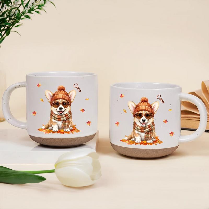 Adorable, Art Design, Pet Lovers, Photo - Autumn Theme Pet - Custom Photo Watercolor Pet With Autumn Accessories Autumn Lovely Dog Cat Portrait - Personalized Pottery Mug