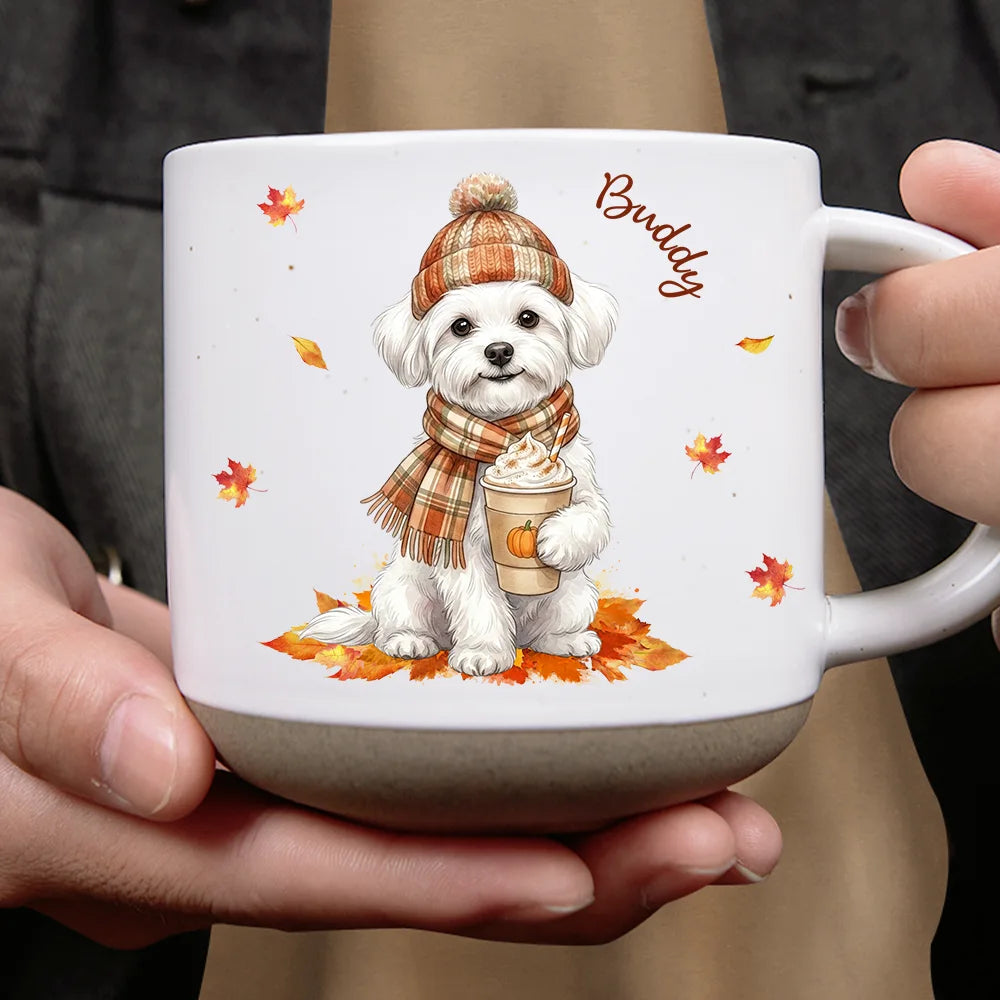 Adorable, Art Design, Pet Lovers, Photo - Autumn Theme Pet - Custom Photo Watercolor Pet With Autumn Accessories Autumn Lovely Dog Cat Portrait - Personalized Pottery Mug