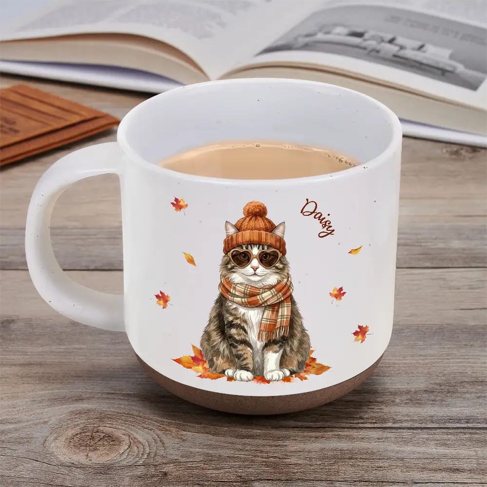 Adorable, Art Design, Pet Lovers, Photo - Autumn Theme Pet - Custom Photo Watercolor Pet With Autumn Accessories Autumn Lovely Dog Cat Portrait - Personalized Pottery Mug