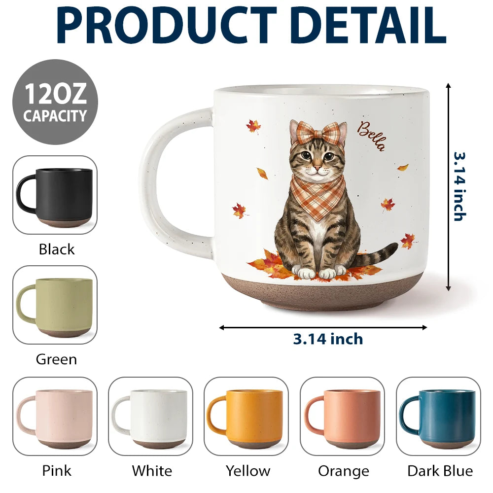 Adorable, Art Design, Pet Lovers, Photo - Autumn Theme Pet - Custom Photo Watercolor Pet With Autumn Accessories Autumn Lovely Dog Cat Portrait - Personalized Pottery Mug