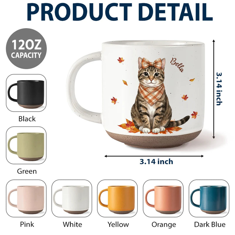 Adorable, Art Design, Pet Lovers, Photo - Autumn Theme Pet - Custom Photo Watercolor Pet With Autumn Accessories Autumn Lovely Dog Cat Portrait - Personalized Pottery Mug