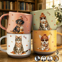 Adorable, Art Design, Pet Lovers, Photo - Autumn Theme Pet - Custom Photo Watercolor Pet With Autumn Accessories Autumn Lovely Dog Cat Portrait - Personalized Pottery Mug
