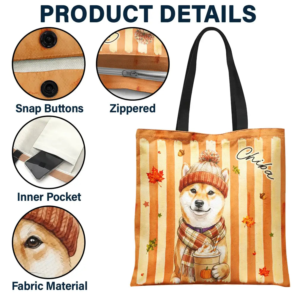 Adorable,Art Design,Pet Lovers,Photo - Autumn Theme Pet - Custom Photo Watercolor Pet With Autumn Accessories Autumn Lovely Dog Cat Portrait - Personalized Tote Bag
