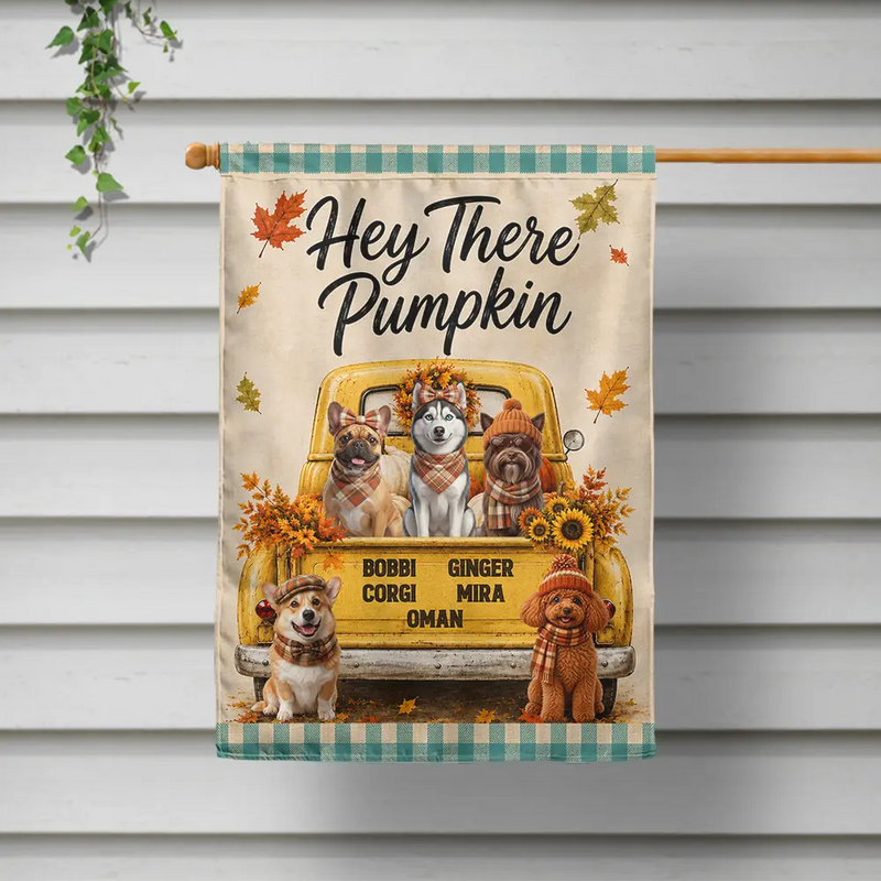 Art Design,Playful,Outdoor Decor,Pet Lovers,Photo - Autumn Theme Pet - Custom Photo Watercolor Pet With Autumn Accessories Welcome Fall - Personalized Flag