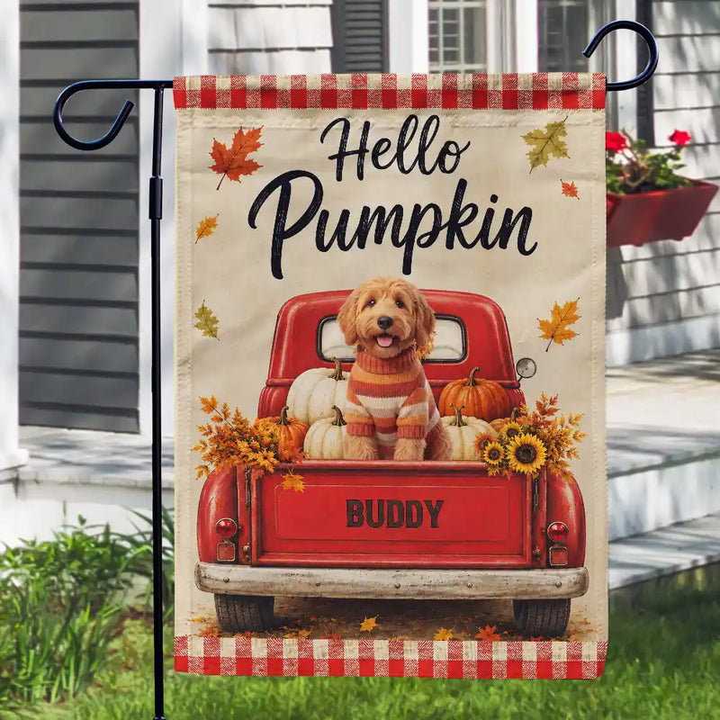 Art Design,Playful,Outdoor Decor,Pet Lovers,Photo - Autumn Theme Pet - Custom Photo Watercolor Pet With Autumn Accessories Welcome Fall - Personalized Flag