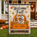Art Design,Playful,Outdoor Decor,Pet Lovers,Photo - Autumn Theme Pet - Custom Photo Watercolor Pet With Autumn Accessories Welcome Fall - Personalized Flag