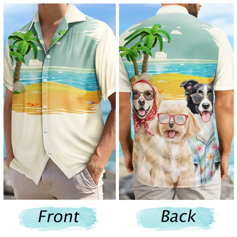 Custom Photo, Art Design, Summer, Pet Lovers, Playful, Photo - Watercolor Summer Pet With Accessories - Custom Photo Watercolor Pet With Summer Accessories - Personalized Hawaiian Shirt