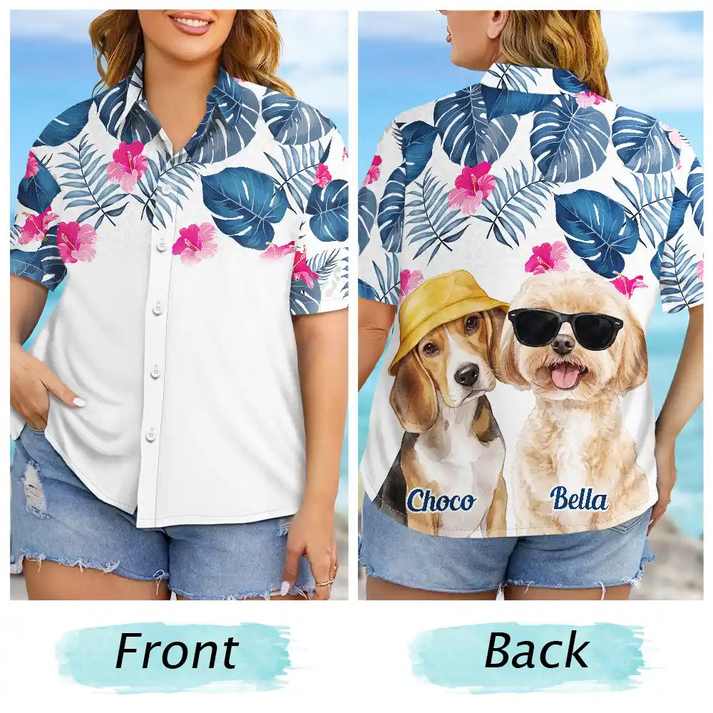 Custom Photo, Art Design, Summer, Pet Lovers, Playful, Photo - Watercolor Summer Pet With Accessories - Custom Photo Watercolor Pet With Summer Accessories - Personalized Hawaiian Shirt