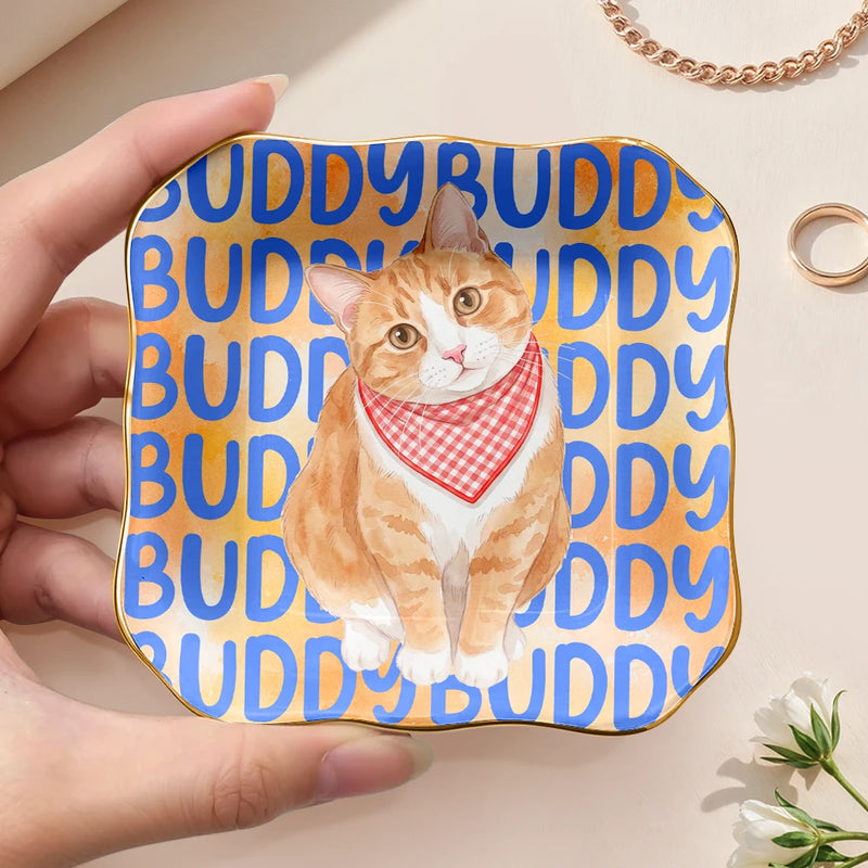 Top Market, Adorable, Art Design, Pet Lovers, Photo - Watercolor Summer Pet With Accessories - Custom Photo Watercolor Pet With Summer Accessories Cute Dog Cat Portrait - Personalized Ring Dish