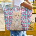 Adorable, Art Design, Custom Photo, Summer, Pet Lovers, Photo - Watercolor Summer Pet With Accessories - Custom Photo Watercolor Pet With Summer Accessories Cute Dog Cat Portrait - Personalized Beach Bag