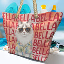 Adorable, Art Design, Custom Photo, Summer, Pet Lovers, Photo - Watercolor Summer Pet With Accessories - Custom Photo Watercolor Pet With Summer Accessories Cute Dog Cat Portrait - Personalized Beach Bag