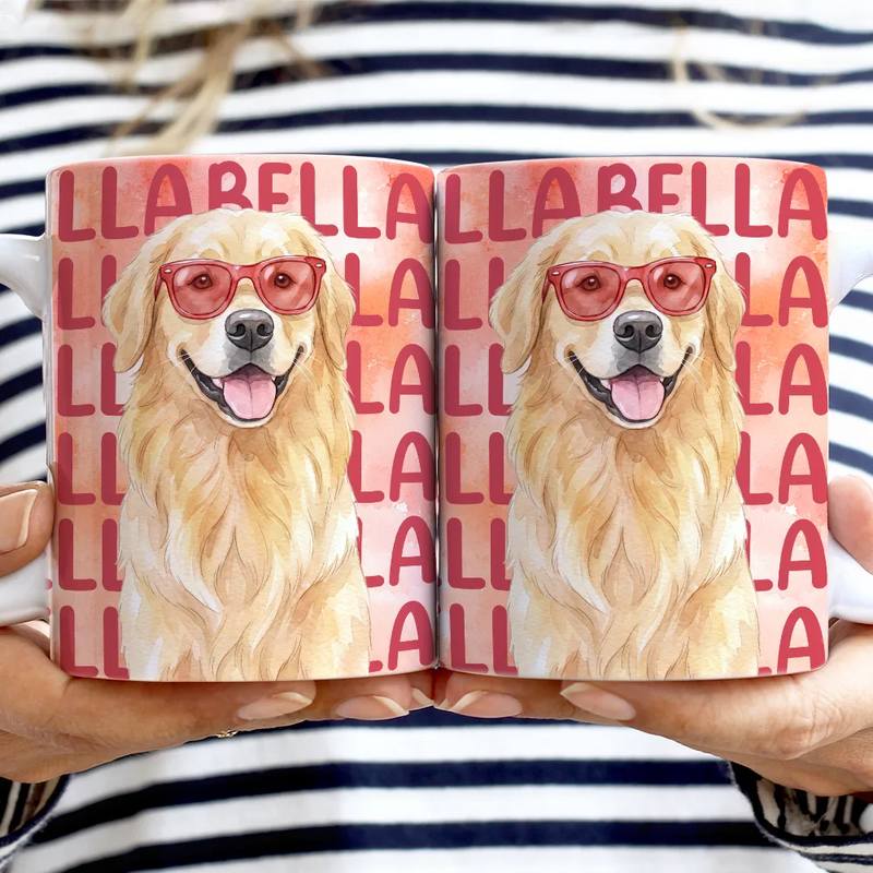 Top Market, Adorable, Art Design, Pet Lovers, Photo - Watercolor Summer Pet With Accessories - Custom Photo Watercolor Pet With Summer Accessories Cute Dog Cat Portrait - Personalized White Edge-to-Edge Mug