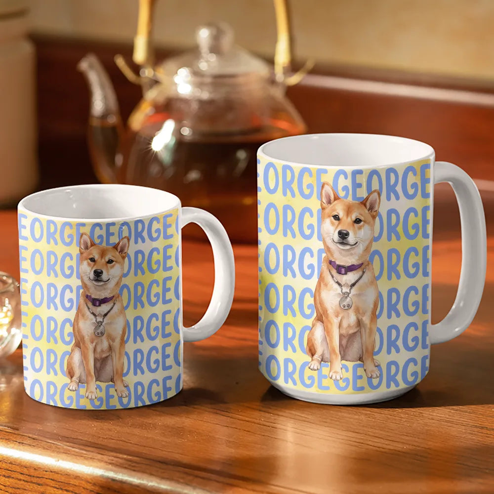 Top Market, Adorable, Art Design, Pet Lovers, Photo - Watercolor Summer Pet With Accessories - Custom Photo Watercolor Pet With Summer Accessories Cute Dog Cat Portrait - Personalized White Edge-to-Edge Mug