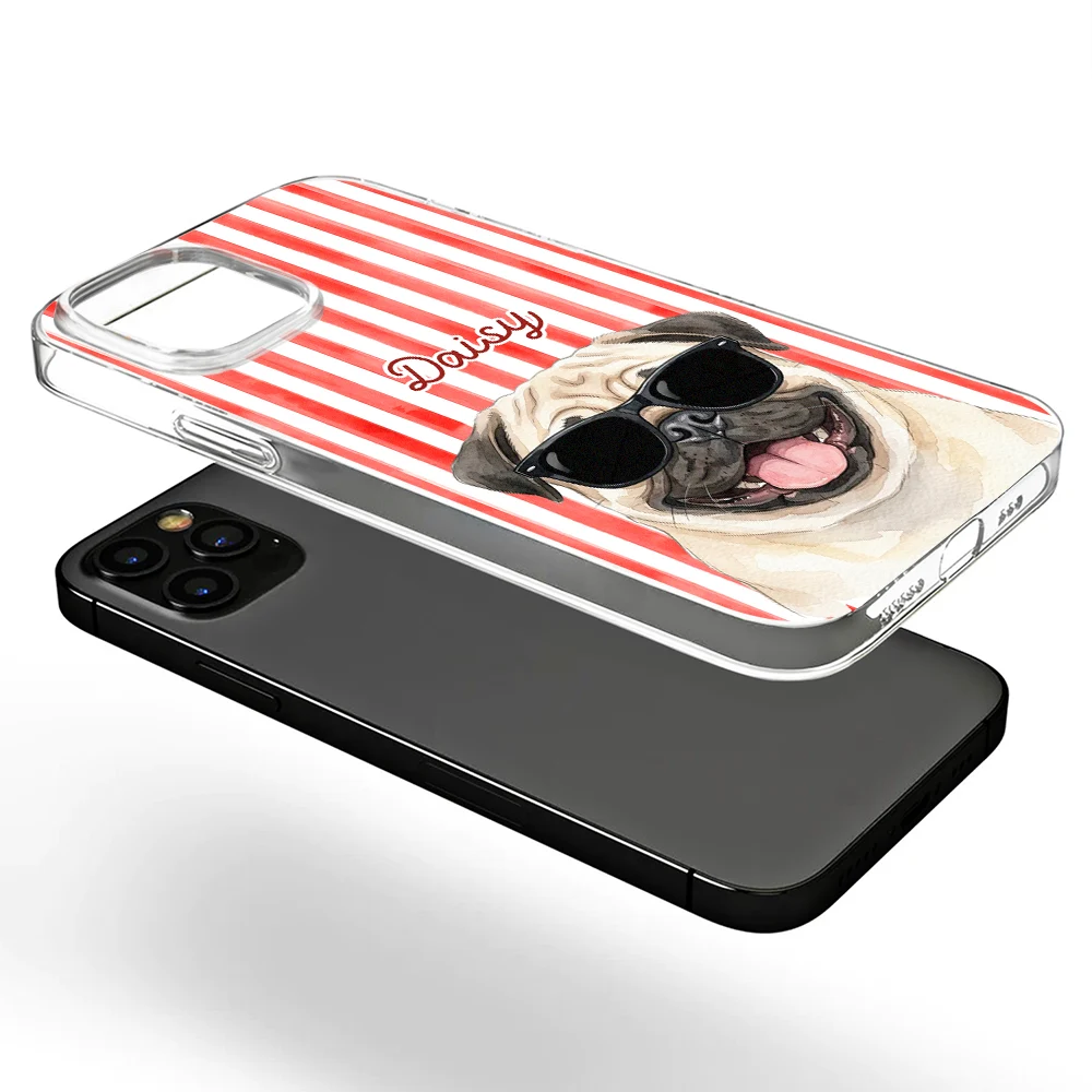 Custom Photo, Art Design, Summer, Pet Lovers, Playful, Photo - Watercolor Summer Pet With Accessories - Custom Photo Watercolor Pet With Summer Accessories Pet Portrait - Personalized Clear Phone Case