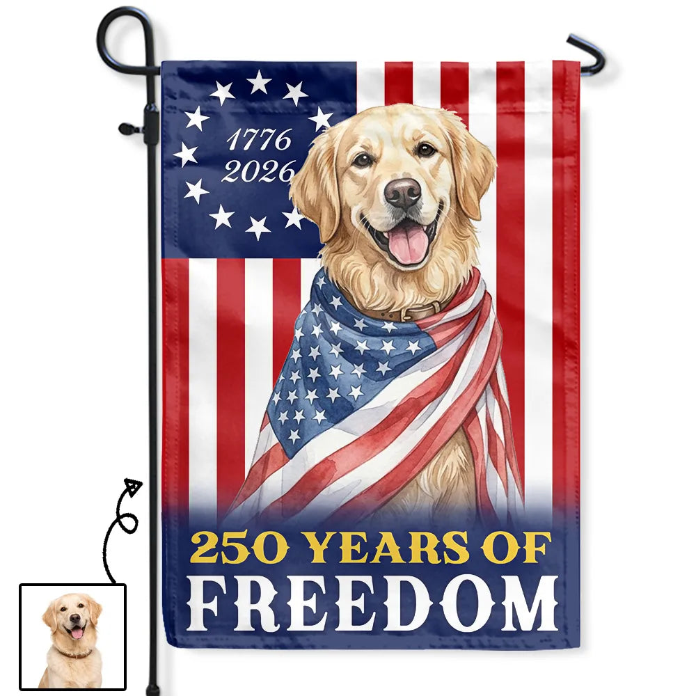 America 250th,Custom Photo,Independence Day,Art Design,Pet Lovers,Playful,Photo - US Theme Accessories Watercolor - Custom Photo Watercolor With US Accessories Dog Cat 250 Years Of Freedom - Personalized Flag
