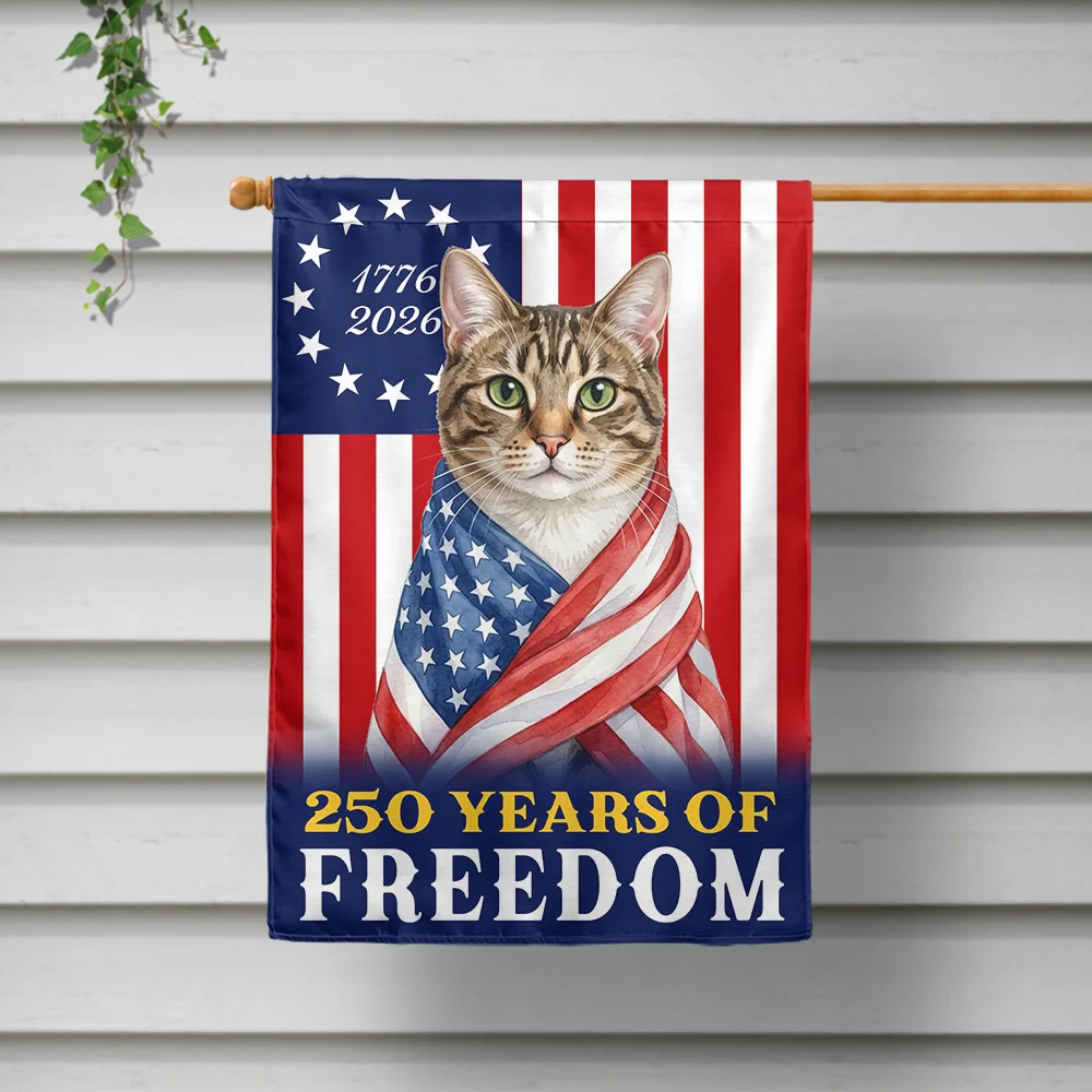 America 250th,Custom Photo,Independence Day,Art Design,Pet Lovers,Playful,Photo - US Theme Accessories Watercolor - Custom Photo Watercolor With US Accessories Dog Cat 250 Years Of Freedom - Personalized Flag