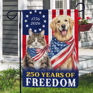 America 250th,Custom Photo,Independence Day,Art Design,Pet Lovers,Playful,Photo - US Theme Accessories Watercolor - Custom Photo Watercolor With US Accessories Dog Cat 250 Years Of Freedom - Personalized Flag