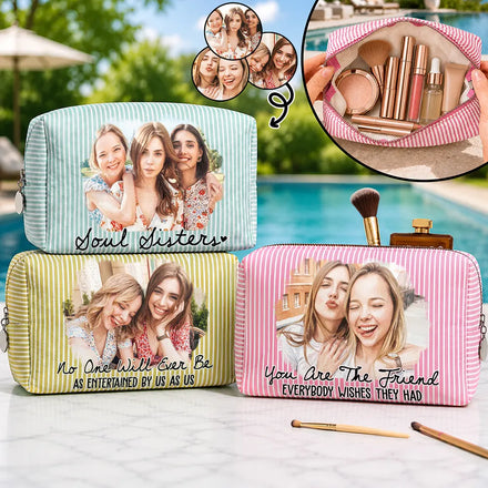 Custom Photo Watercolor You Are The Friend Everybody Wishes They Had - Personalized Striped Cosmetic Bag