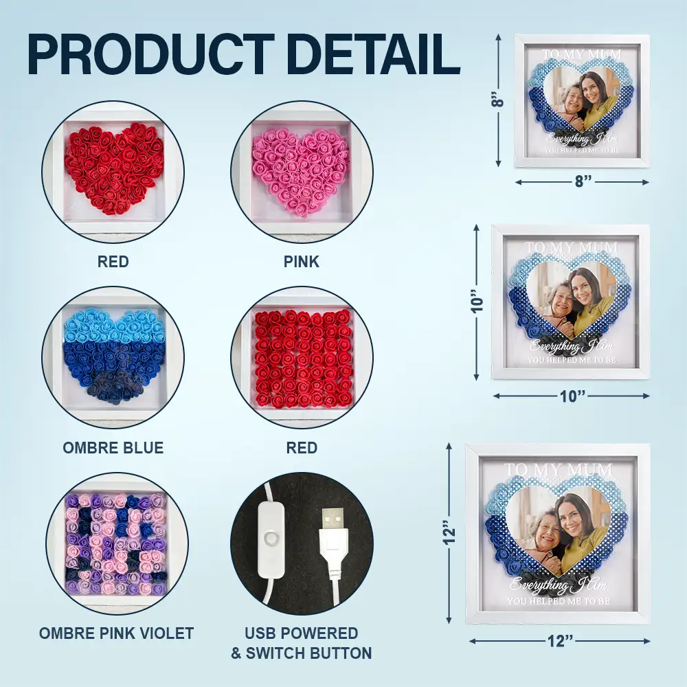 Gift For Mother,Gift For Grandma,Love,Family - Custom Photo We Love You Everyday - Personalized LED Light Flower Shadow Box