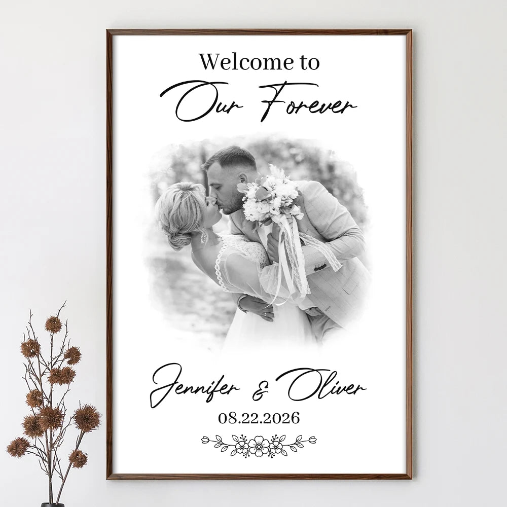 Custom Photo, Gift For Couples, Wedding, Romantic, Upload Full Photo - Custom Photo Wedding Couple Welcome To Our Forever - Personalized Poster