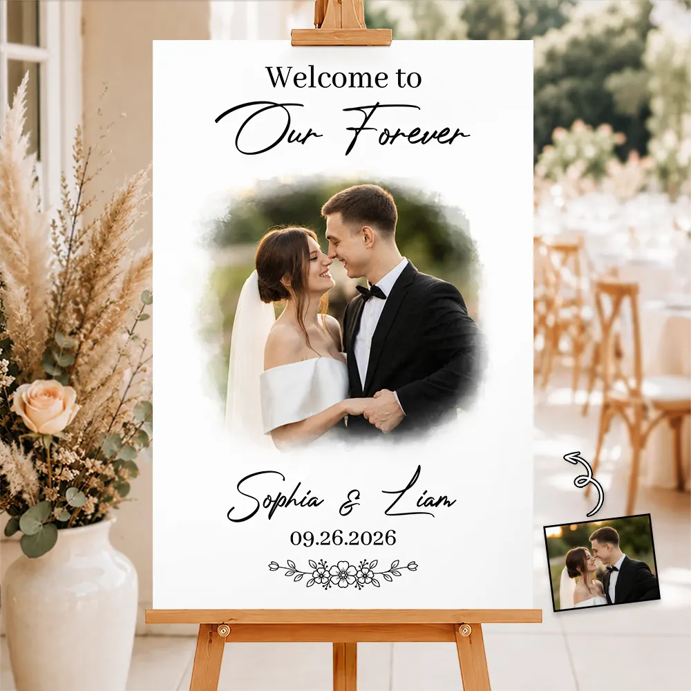 Custom Photo, Gift For Couples, Wedding, Romantic, Upload Full Photo - Custom Photo Wedding Couple Welcome To Our Forever - Personalized Poster