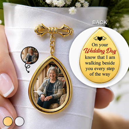 Custom Photo Wedding Walking Beside You Memorial - Personalized Teardrop Pin