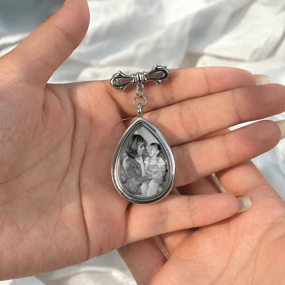 Custom Photo, Sympathetic, Gift For Yourself, Wedding, Dynamic Photo - Custom Photo Wedding Walking Beside You Memorial - Personalized Teardrop Pin