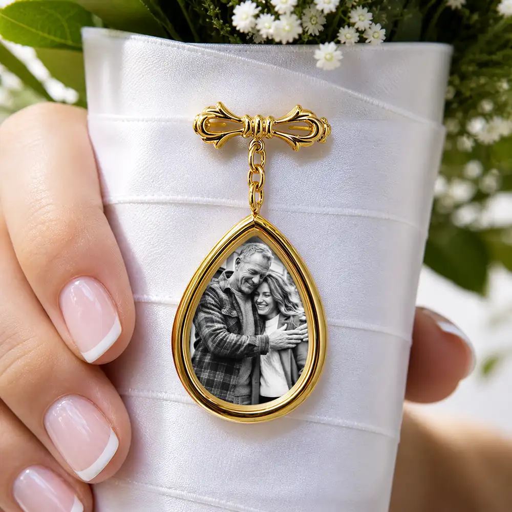 Custom Photo, Sympathetic, Gift For Yourself, Wedding, Dynamic Photo - Custom Photo Wedding Walking Beside You Memorial - Personalized Teardrop Pin