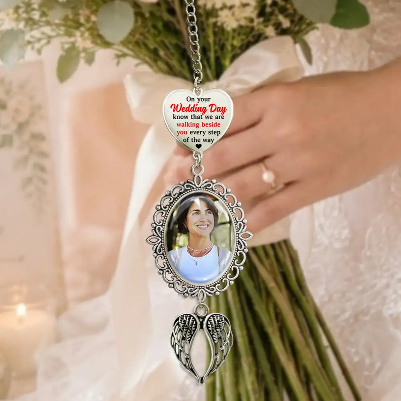 Custom Photo, Wedding, Gift For Yourself, Sympathetic, Upload Full Photo - Custom Photo Wedding Walking Beside You Memorial - Personalized Wedding Charm