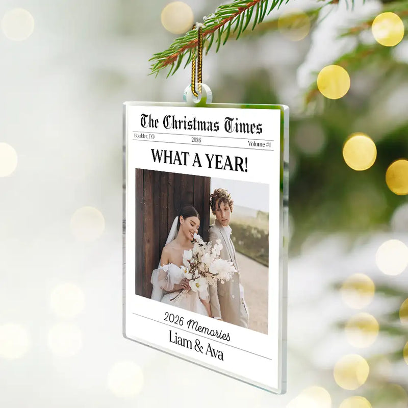 First Christmas,Sentimental,Christmas,Custom Photo,Gift For Couples,Upload Full Photo - Custom Photo What A Year Best Memories Of The Year - Personalized Custom Shaped Acrylic Ornament