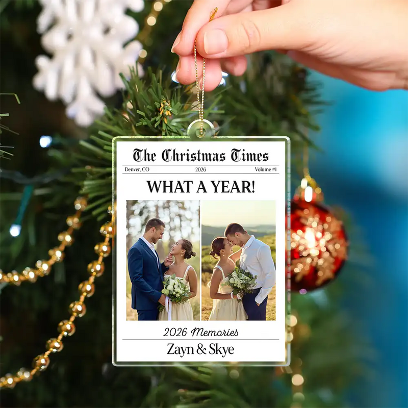 First Christmas,Sentimental,Christmas,Custom Photo,Gift For Couples,Upload Full Photo - Custom Photo What A Year Best Memories Of The Year - Personalized Custom Shaped Acrylic Ornament