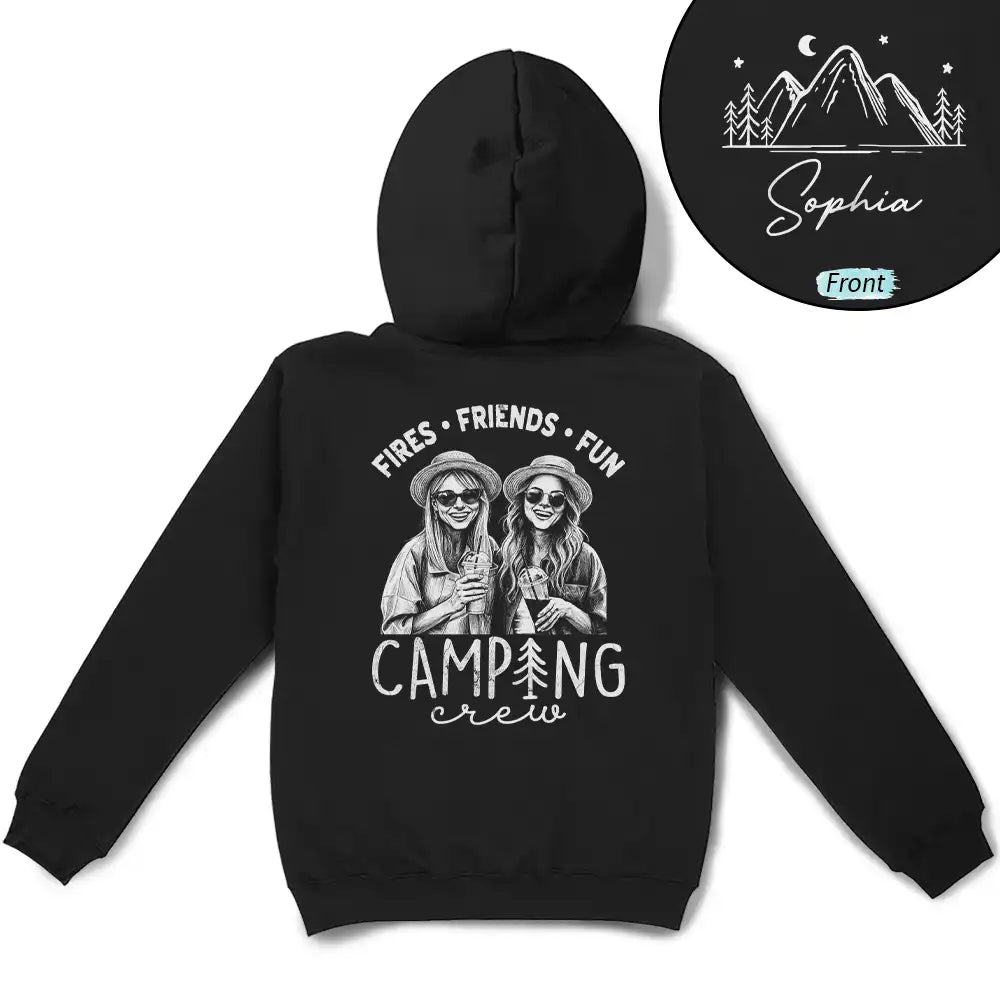 Art Design, Gift For Bestie, Humorous, Summer, Photo - Pencil Sketch - Dark BG - Custom Photo White Pencil Sketch Art Camping Crew Fires Friends Fun - Personalized T Shirt
