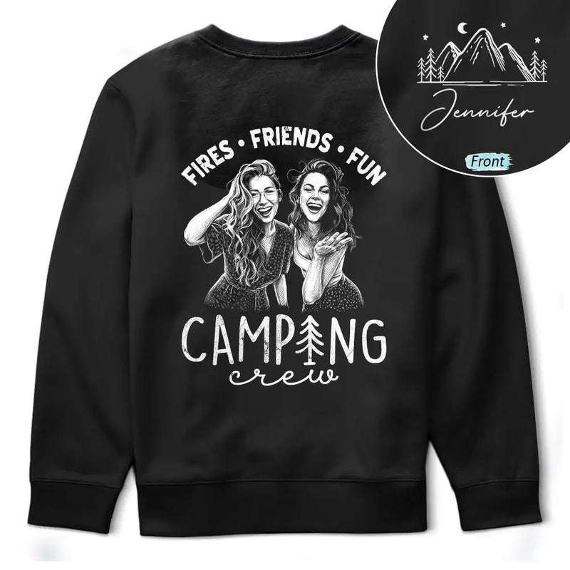 Art Design, Gift For Bestie, Humorous, Summer, Photo - Pencil Sketch - Dark BG - Custom Photo White Pencil Sketch Art Camping Crew Fires Friends Fun - Personalized T Shirt