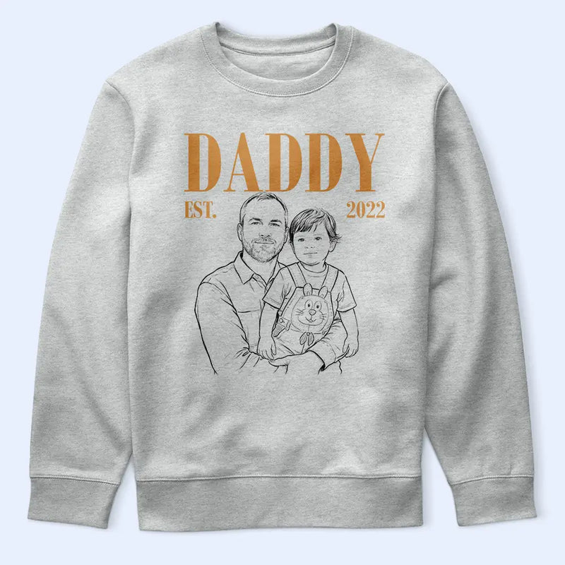 Gift For Father,Gift For Grandpa,Non-Eng,Photo - Pencil Sketch (Dark BG),Proud - Custom Photo White Pencil Sketch Art Daddy Grandpa Est Year - Personalized T Shirt