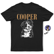 Pet Lovers,Pet Mom,Pet Dad,Dog Lovers,Dog Mom,Dog Dad,Cat Lovers,Cat Mom,Cat Dad,Non-Eng,Photo - Pencil Sketch (Dark BG),Humorous - Custom Photo White Pencil Sketch Art Dog Cat Portrait - Personalized T Shirt