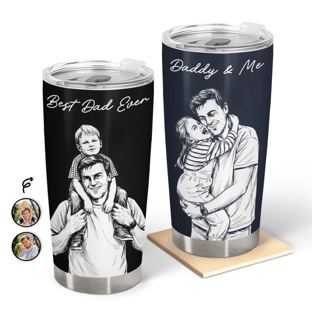 Gift For Father,Custom Photo,Art Design,Top Market,Sentimental,Photo - Pencil Sketch - Dark BG - Custom Photo White Pencil Sketch Art Best Dad Ever I Love You - Personalized Tumbler