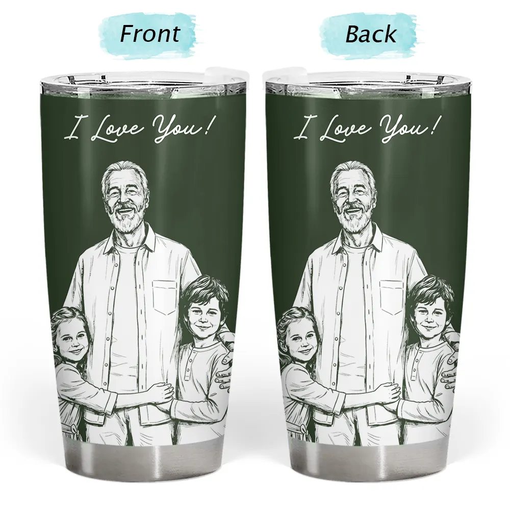 Gift For Father,Custom Photo,Art Design,Top Market,Sentimental,Photo - Pencil Sketch - Dark BG - Custom Photo White Pencil Sketch Art Best Dad Ever I Love You - Personalized Tumbler