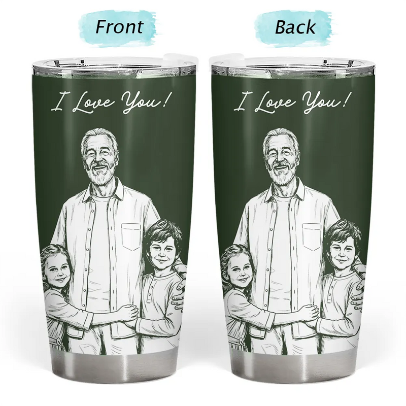 Gift For Father,Custom Photo,Art Design,Top Market,Sentimental,Photo - Pencil Sketch - Dark BG - Custom Photo White Pencil Sketch Art Best Dad Ever I Love You - Personalized Tumbler