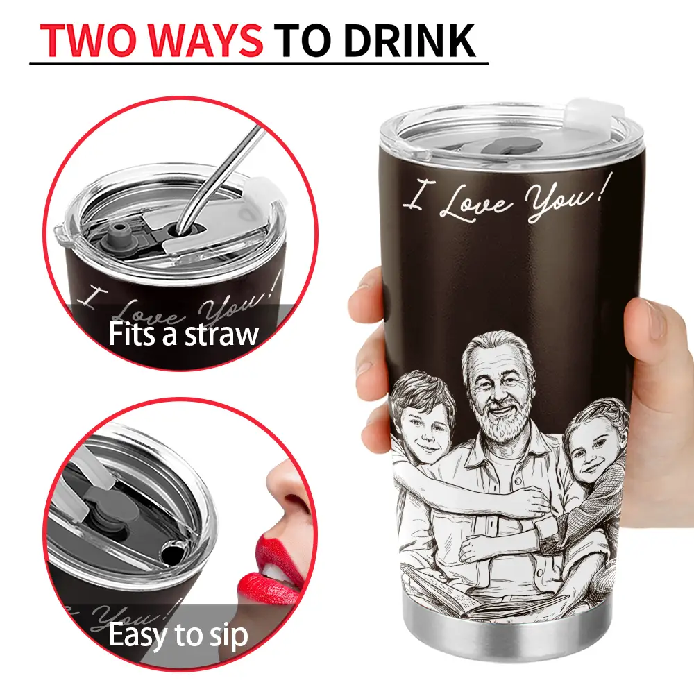Gift For Father,Custom Photo,Art Design,Top Market,Sentimental,Photo - Pencil Sketch - Dark BG - Custom Photo White Pencil Sketch Art Best Dad Ever I Love You - Personalized Tumbler