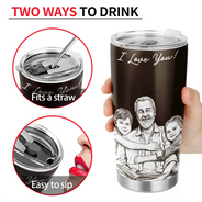 Gift For Father,Custom Photo,Art Design,Top Market,Sentimental,Photo - Pencil Sketch - Dark BG - Custom Photo White Pencil Sketch Art Best Dad Ever I Love You - Personalized Tumbler