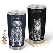 Custom Photo, Art Design, Pet Lovers, Adorable, Photo - Pencil Sketch - Dark BG - Custom Photo White Pencil Sketch Art Dog Cat Portrait - Personalized Tumbler