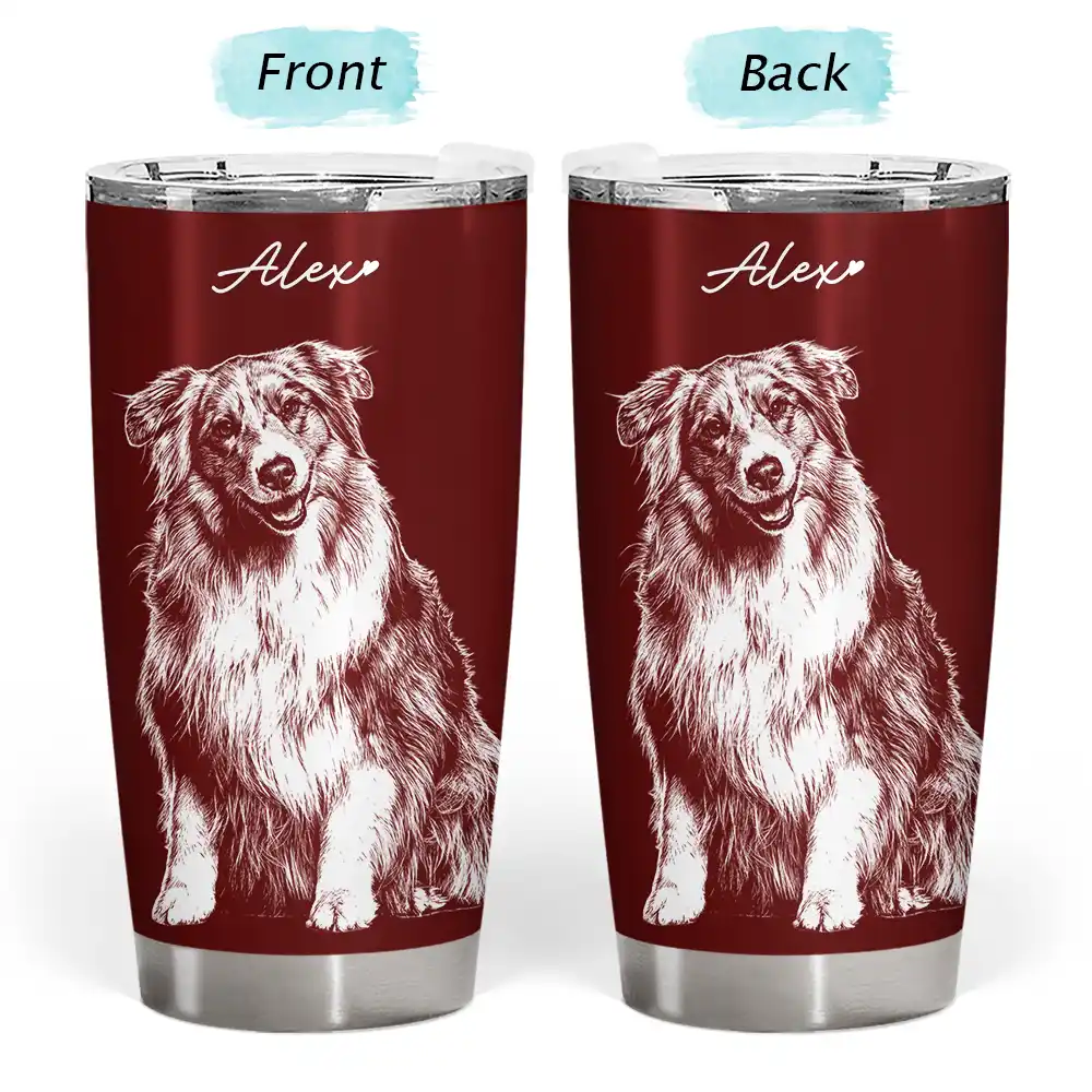 Custom Photo, Art Design, Pet Lovers, Adorable, Photo - Pencil Sketch - Dark BG - Custom Photo White Pencil Sketch Art Dog Cat Portrait - Personalized Tumbler