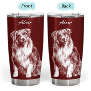 Custom Photo, Art Design, Pet Lovers, Adorable, Photo - Pencil Sketch - Dark BG - Custom Photo White Pencil Sketch Art Dog Cat Portrait - Personalized Tumbler