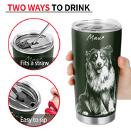 Custom Photo, Art Design, Pet Lovers, Adorable, Photo - Pencil Sketch - Dark BG - Custom Photo White Pencil Sketch Art Dog Cat Portrait - Personalized Tumbler